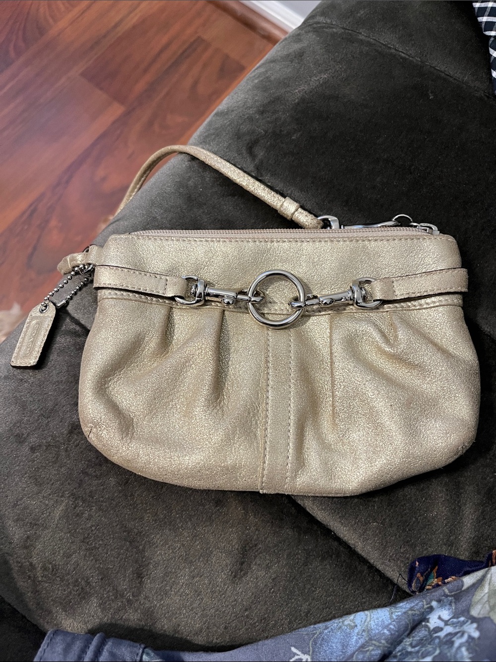 Coach soft gold metallic leather wristlet